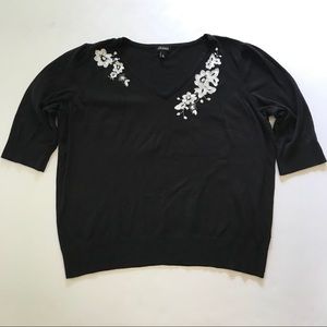 Roz & Ali Womens Sweater Black stretch Embellished